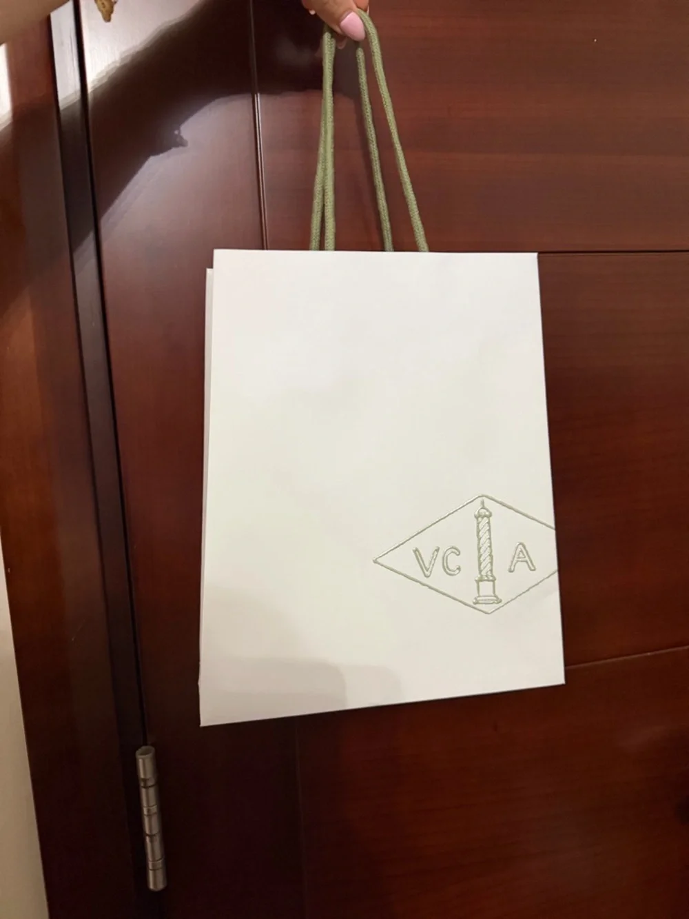 Van Cleef & Arpels White Gift Bag with Green Handles